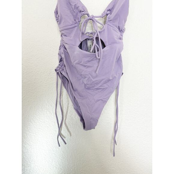 Bond-eye New Wave Tied Together One Piece Size XS Lavender Cut Out Swimsuit - Picture 10 of 14